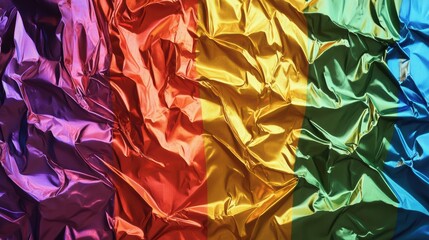 Vibrant and Colorful Wavy Creased Texture of Rainbow Flag Symbolizing Diversity and Inclusion against Backdrop of Colorful Disarray