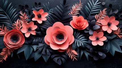 A vibrant arrangement of paper flowers and leaves.