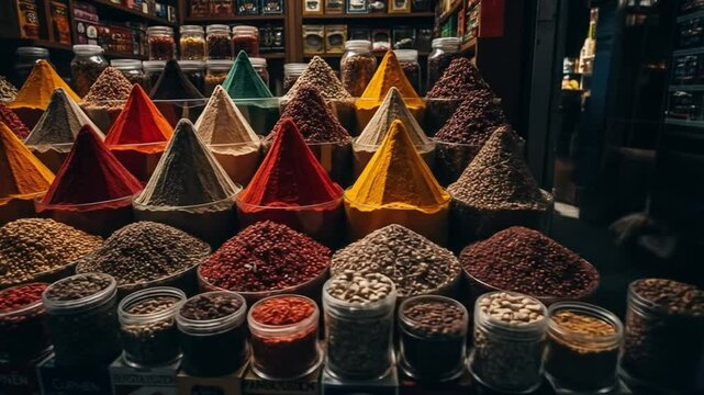Colorful Spices Displayed at a Market Stall