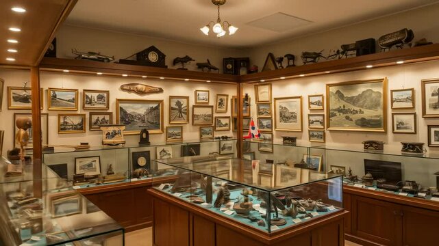 Historical interior of a museum exhibiting antique paintings and artifacts