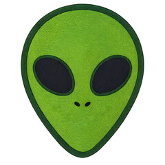 Embroidery patch of alien head with black eyes on transparent background