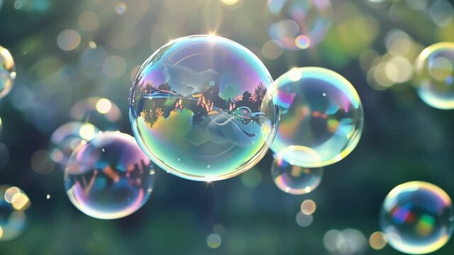 Defocused bubbles float in the air causing squeals of excitement from the kids.