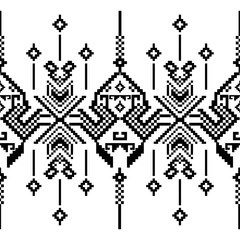 vector pattern, cross stitch ,ethnic geometric shapes, black and white, Ukrainian or Belarusian folk pattern, design for sari, patola, sari, dupattas, knitwear, embroidery, ethnic pixel pattern.