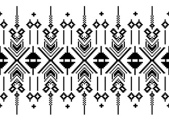 vector pattern, seamless ethnic pattern, pixel embroidery and folk symbols, geometric, black and white tones, textile and fashion clothing, from traditional Eastern European culture and needlework.