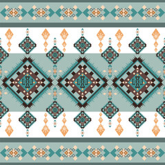 vector seamless pattern tribal, geometric, textile, Native American and Mexican inspired shapes warm green tones,fabric design, wallpaper, rug textures, clothing prints,traditional decorative crafts.