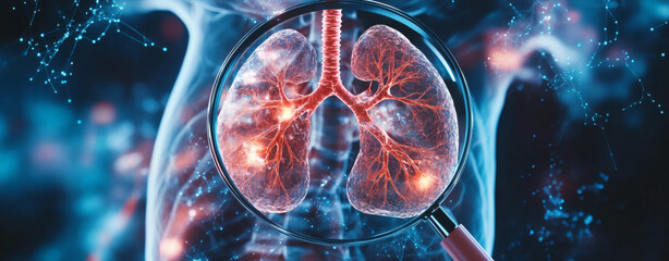 A magnified view of a lung cell with visible genetic mutations