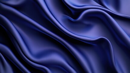 Fototapeta premium Elegant Deep Blue Satin Fabric Texture Flowing Gracefully with Soft Creases and Waves for Background, Fashion, and Design Inspiration