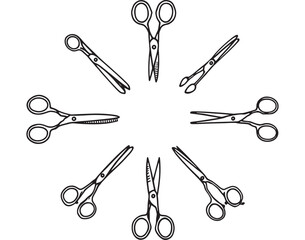 Open Scissors Vector Line Art Design