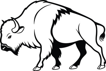 Fototapeta premium Bold Line Art of a Bison – Powerful Stylized Illustration of an American Buffalo in Motion – Charging Bison Silhouette – Stylized Buffalo Icon – Tribal Bison Drawing