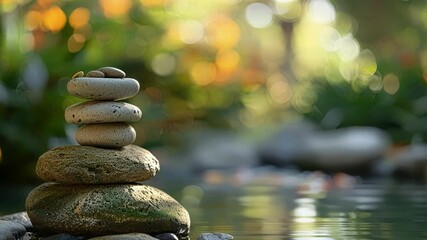 Blurred shapes finding balance in a serene yoga garden.