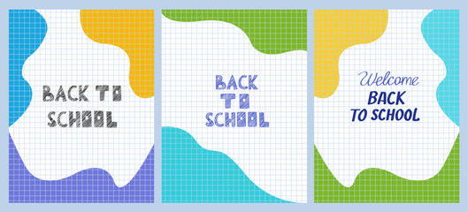set School doodles on notebook sheet. collection Back to school. School supplies and elements are drawn on a notebook page. Hand-drawn vector illustrations. outline ornament