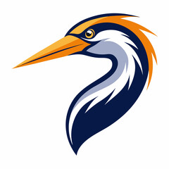 Stylized great blue heron logo with orange and blue accents