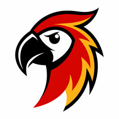 Stylized red and yellow macaw parrot head logo design
