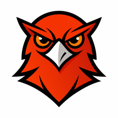 Fierce orange owl mascot head with intense eyes and sharp features