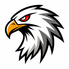 Stylized eagle head emblem with fierce red eye and orange beak