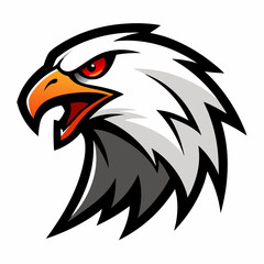 Aggressive eagle head mascot with fierce red eyes and open beak
