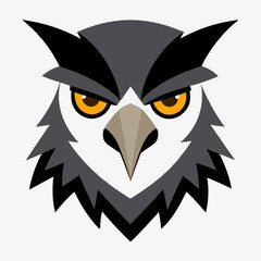 Intense owl face with sharp features and bright yellow eyes