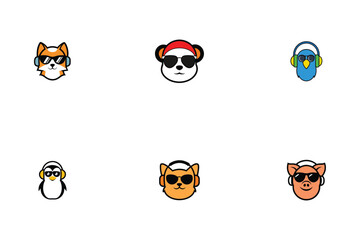Cool Animals Wearing Headphones and Sunglasses Cute Cartoon Icons