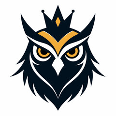 Majestic owl king emblem with golden crown and fierce yellow eyes