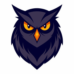 Fierce dark owl mascot with intense yellow eyes and orange beak
