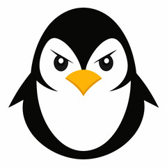 Angry penguin character with fierce eyes and yellow beak