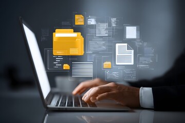 Data Management and Digital File Organization on Laptop.