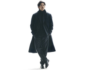 man in a navy wool overcoat and dark 