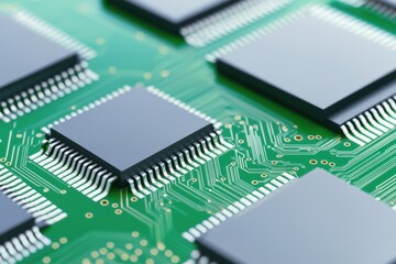 Fototapeta premium Close-up of Circuit Board with Microchips and Electrical Connections