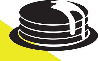Stylized Stack of Pancakes in Solid Black Vector – Syrup Topped Breakfast Food Icon in Minimal Design – Pancake Stack Logo Art – Minimalist Pancake Icon