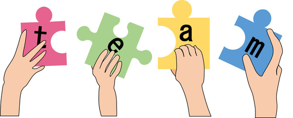 チームワークのグラフィック素材イラスト(パズルのピース)