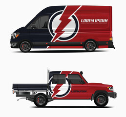 Red and Black Vehicle Wrap Designs for Van and Pickup Truck