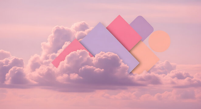 Pastel Pink and Purple Abstract Cloudscape with Geometric Shapes