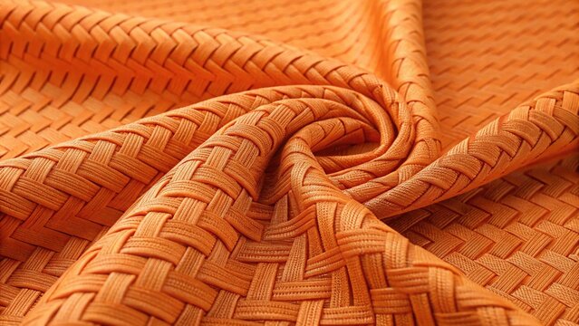 Textured orange fabric with a woven pattern creates an inviting, textile background for designers and artists alike.