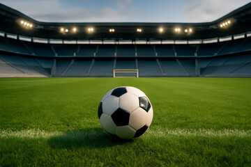 Soccer field with a ball. Soccer landscape
