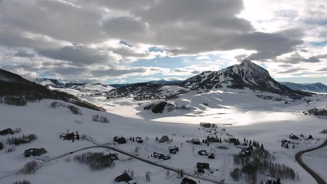 Aerial of winter landscape in Crested Butte