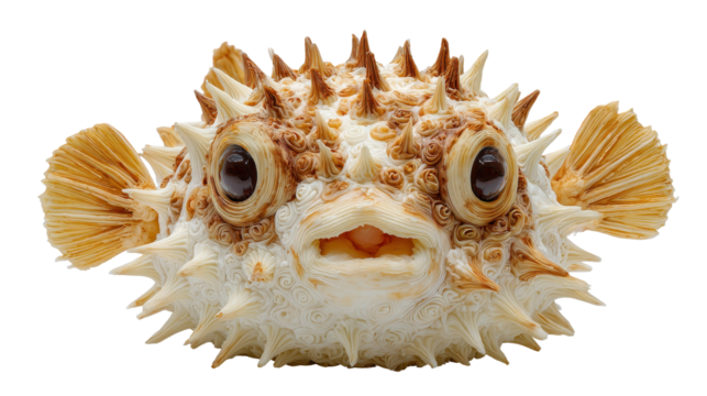 A unique and spiky pufferfish with striking features. transparent background