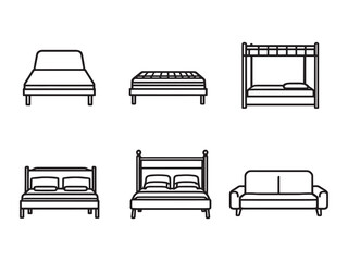 Simple bedroom furniture bed drawing in line art style