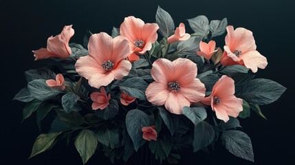 Delicate arrangement of peach-colored flowers and foliage.