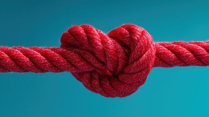 Fototapeta premium Red rope tied in a heart-shaped knot against a teal gradient background