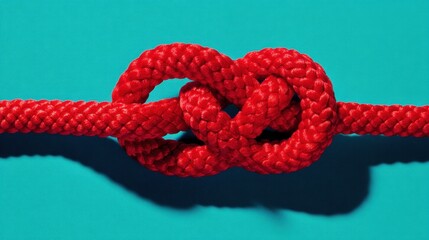 Vivid red rope knot against a vibrant blue background