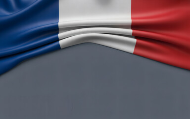 A sophisticated product shot advertisement featuring the gracefully draped French flag over a complementary solid gray background, ideal for showcasing products or text.