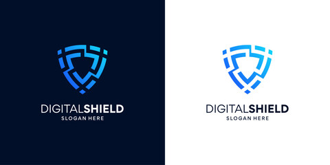 Shield data security logo template. Abstract digital secure logo usable for business technology.