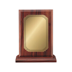 
Wooden plaque with golden plate award base isolated on transparent white background
