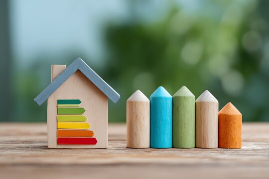 Energy Efficiency Wooden House Model Concept.