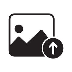 minimalist black image upload icon with mountain view