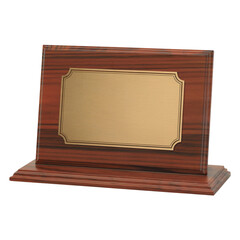 
Wooden plaque with golden plate award base isolated on transparent white background
