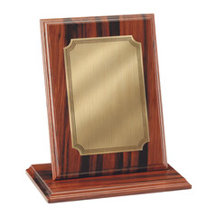 
Wooden plaque with golden plate award base isolated on transparent white background
