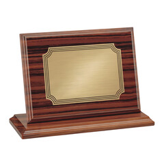 
Wooden plaque with golden plate award base isolated on transparent white background

