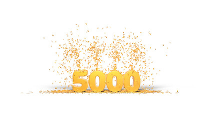 five thousand celebration, 5000 - thank you illustration - 3D rendering on transparent background
