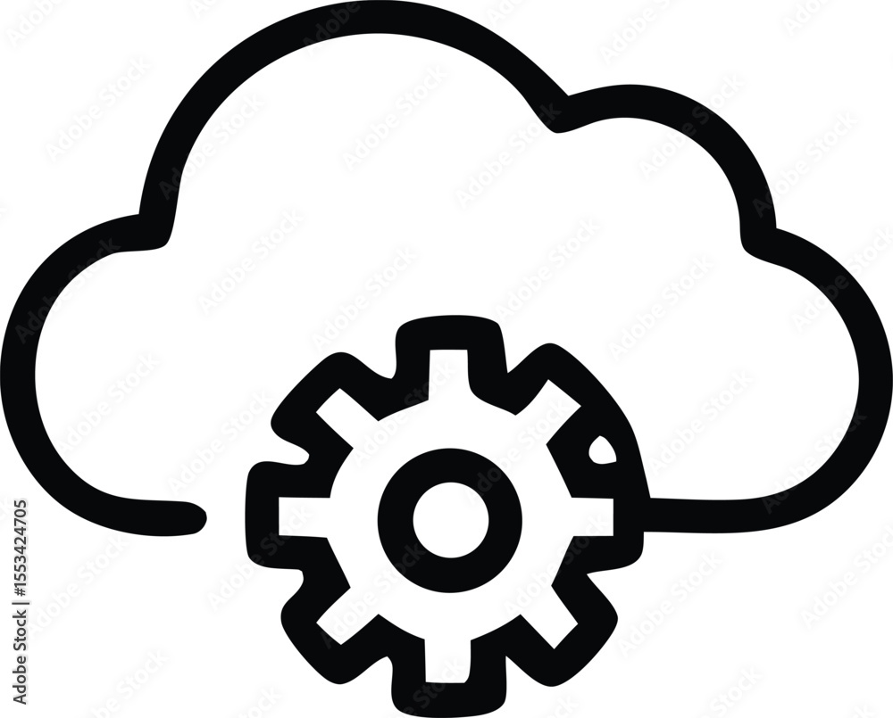 Poster cloud computing icon with a gear symbol representing settings configuration and operational processe